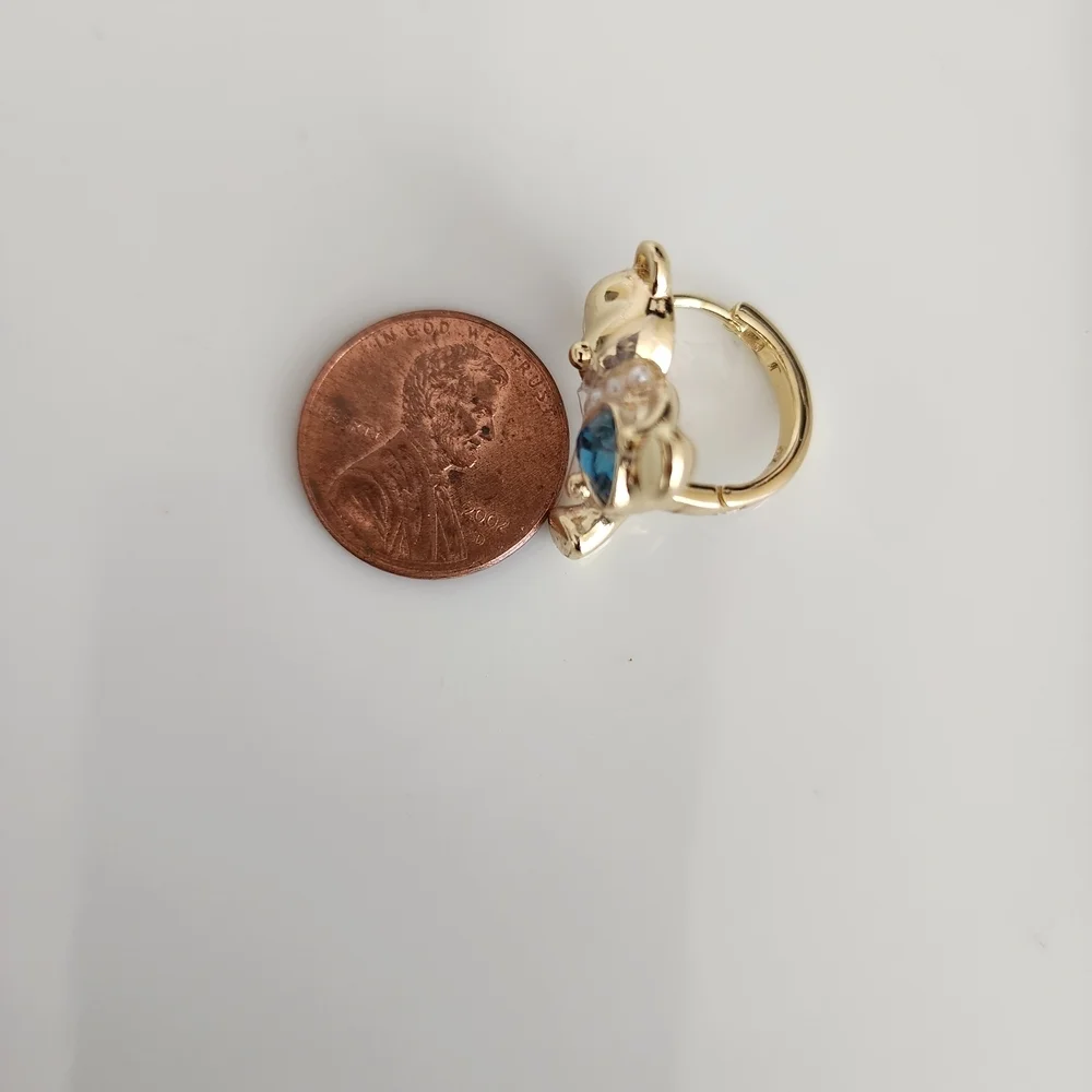 Gold Plated Teddy Bear Hoops with Blue Heart Cz